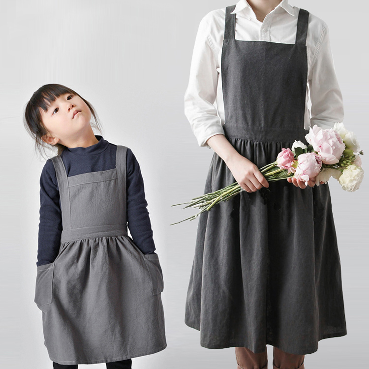 左岸。棉麻韩式文艺范画室花店素色围裙亲子款母女围裙定制名字