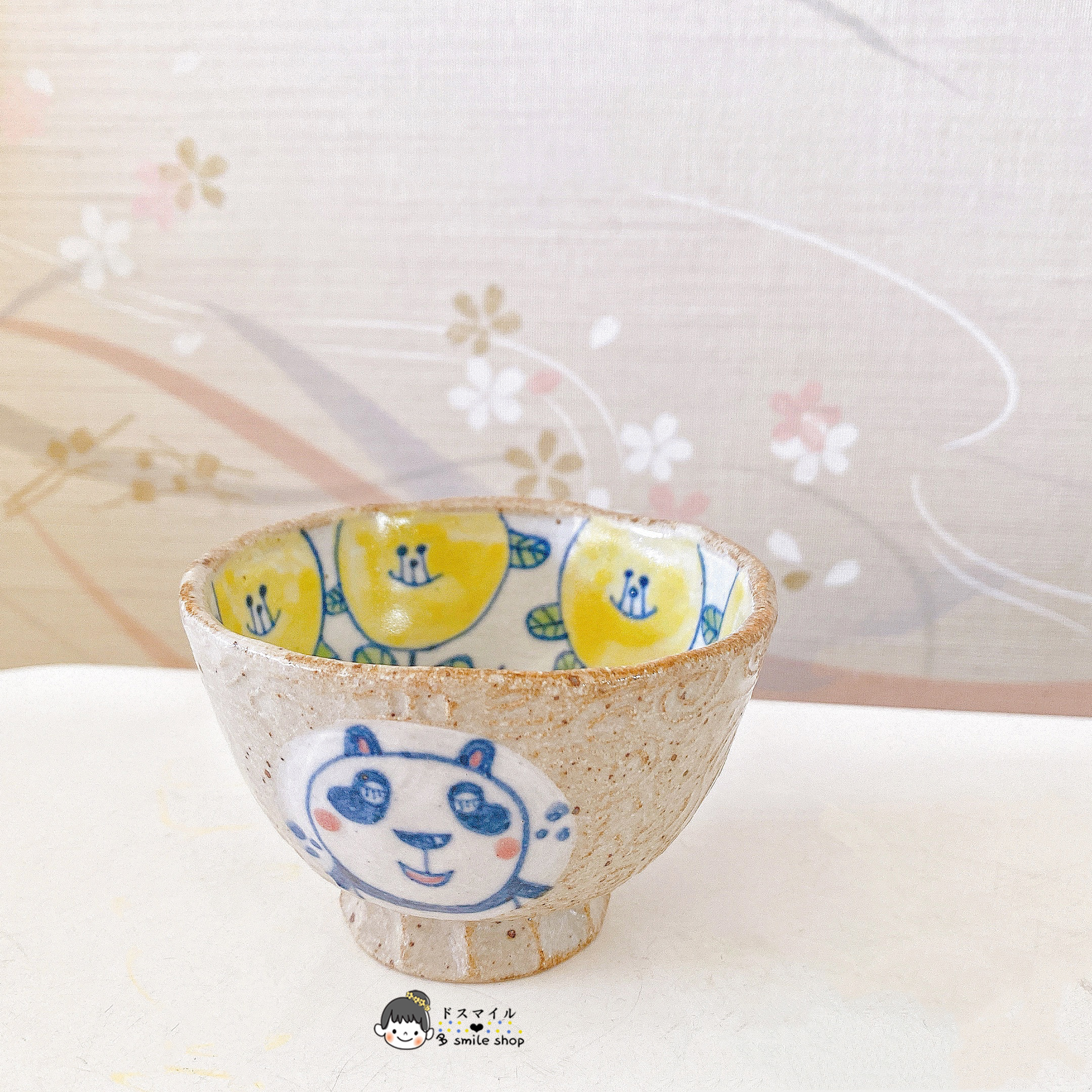 高档安安堂日本作家手作手绘童话娃娃可爱熊猫椿花茶杯水杯汤吞杯