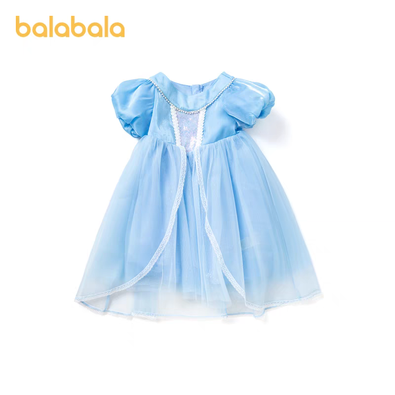 巴拉巴拉童装女童白色蓝色连衣裙宝宝公主裙儿童夏装小童裙子甜美