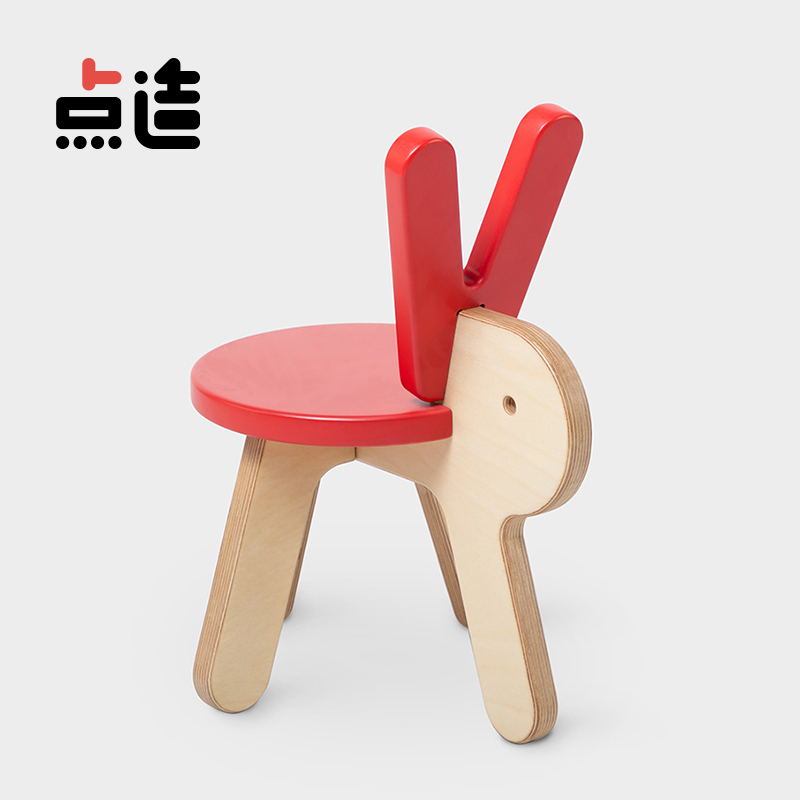 点造中国红动物椅子实木儿童房北欧靠背矮凳卡通幼儿园木质儿童椅
