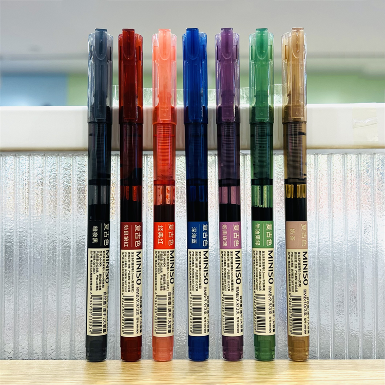 MINISO名创优品复古系列多彩简约流畅大容量针管型直液笔记号笔