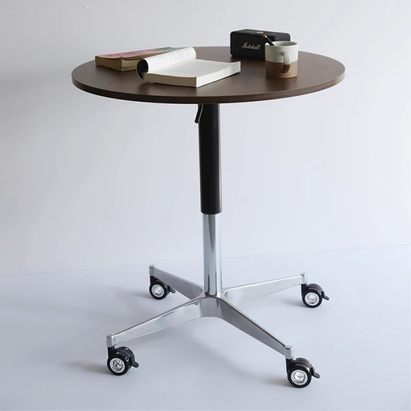 小木良品复古升降桌可移动圆桌中古小餐桌沙发办公边几小户型茶几