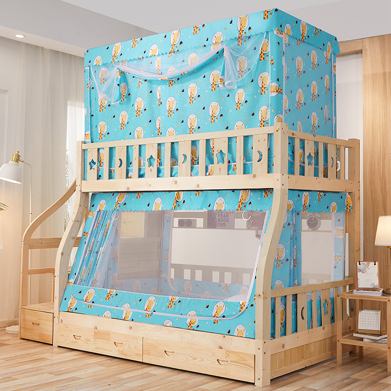 子母床蚊帐遮光床帘一体式上下铺学生1.2双层儿童梯形高低床1.5米