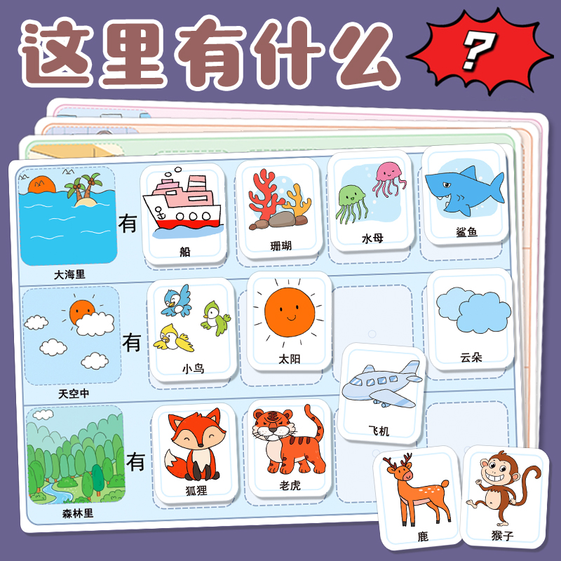 这里有什么逻辑思维幼儿园中大班语言区域材料自制教玩具特教卡片