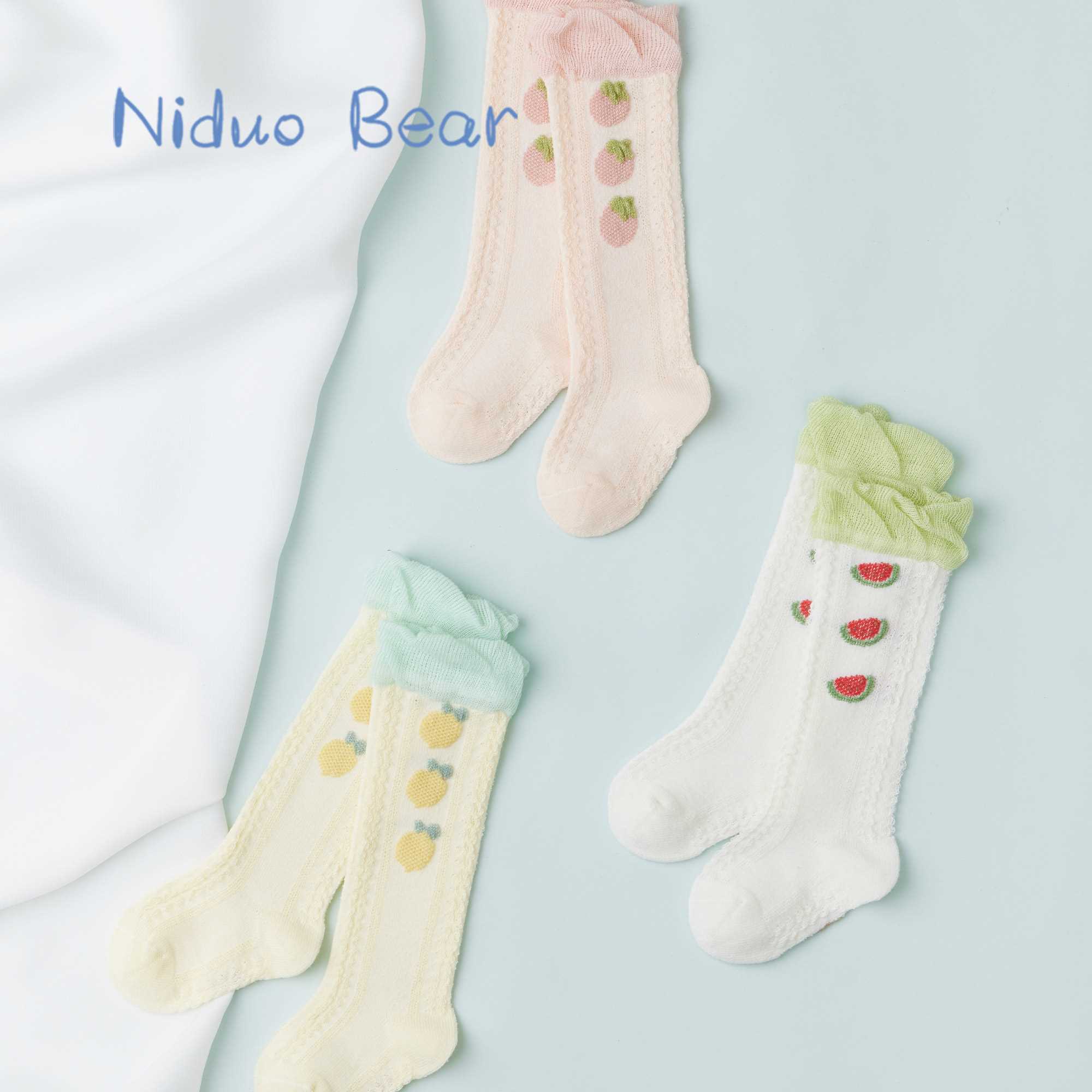 尼多熊2022婴儿袜子夏季薄款棉宝宝长筒袜透气网眼袜新生儿袜子