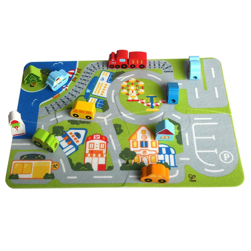 Hape 都市穿绳拼图 儿童2-3岁交通工具宝宝早教智力 木质益智玩具
