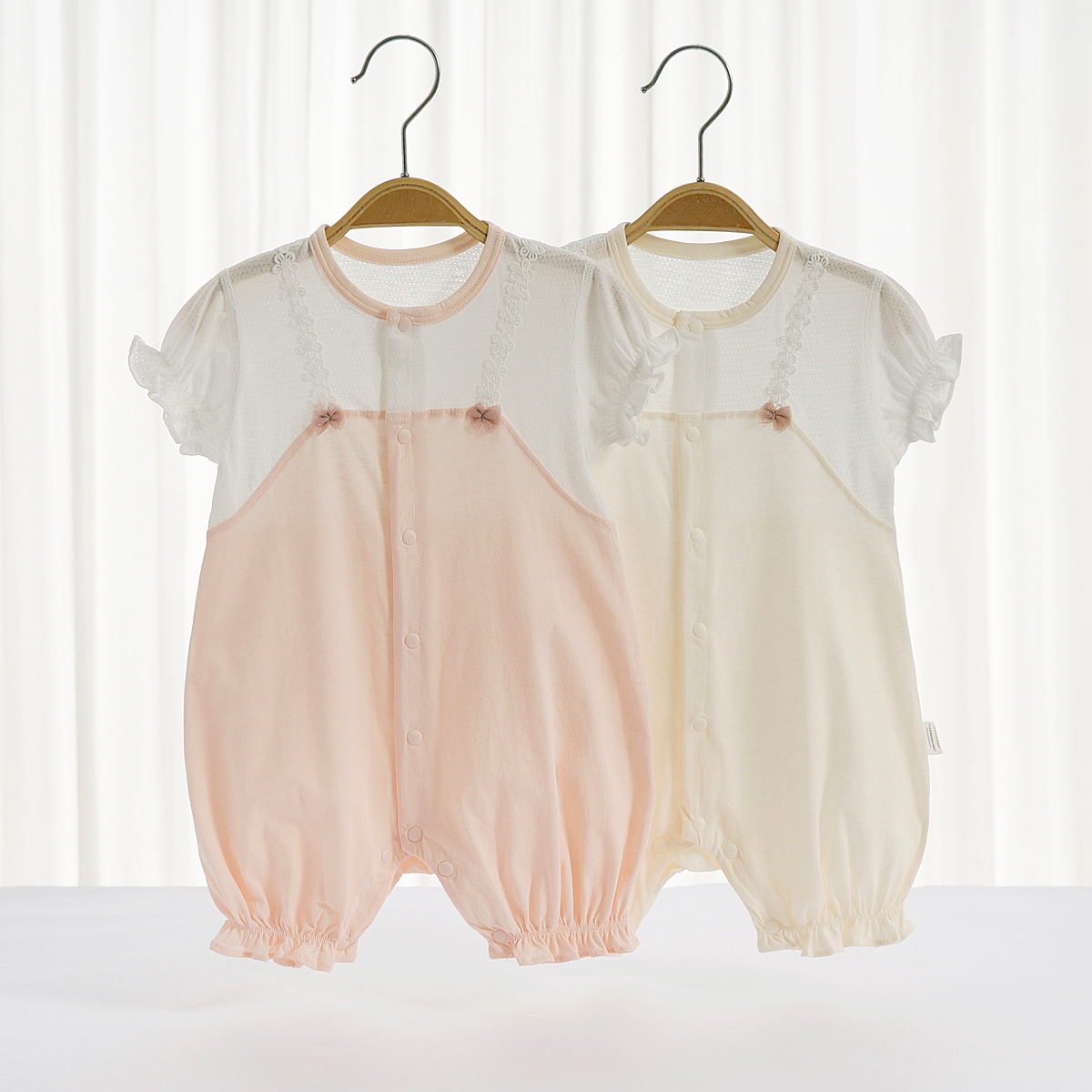 婴儿连体衣夏季薄款透气蝴蝶结短袖0-1岁新生儿夏款女宝宝爬服