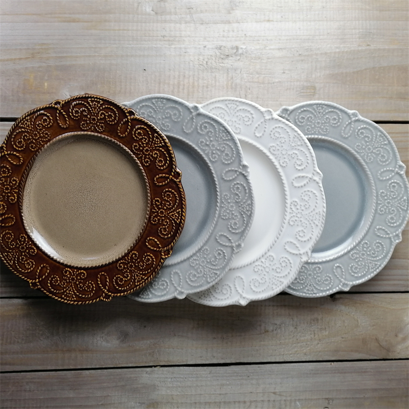 纯色浮雕盘子北欧创意个性盘子家用菜盘圆盘平盘水果盘早餐盘餐具