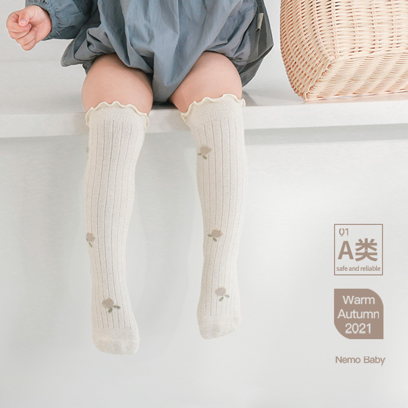 婴儿袜子儿童男女童精梳棉春秋过及膝中长筒卡通松口不勒腿袜子