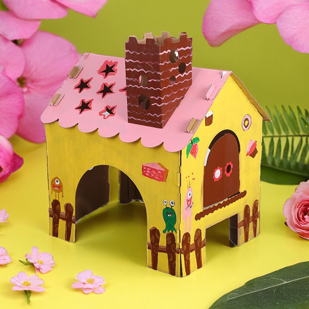 儿童纸板房子玩具屋加厚小屋纸盒DIY手工拼装涂色纸皮超大城堡
