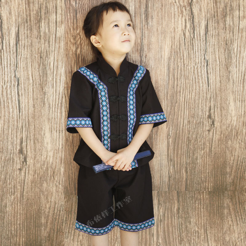 贵州服装民族风套装原创设计男童布依族盘扣夏季模特短袖儿童复古