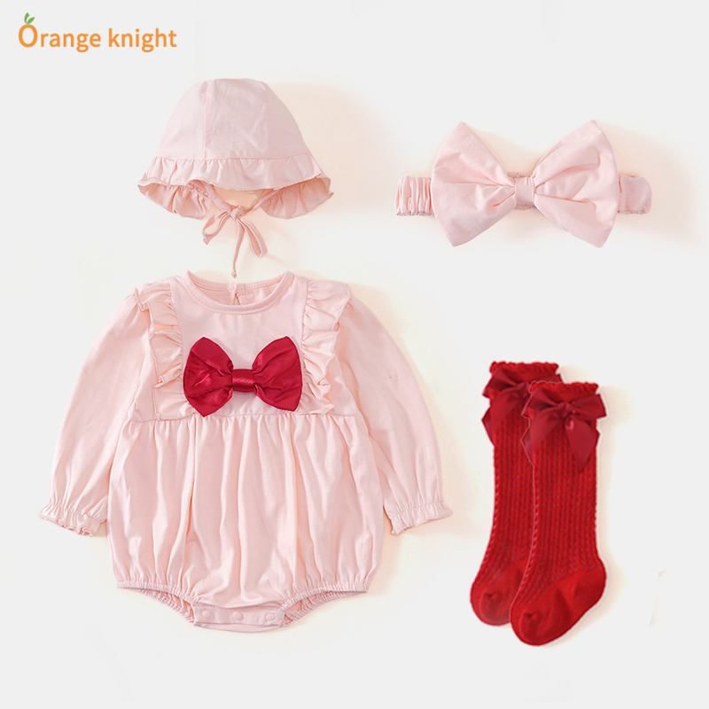 婴儿春装套装女宝宝满月衣服春秋季洋气百天公主连体衣周岁礼服红