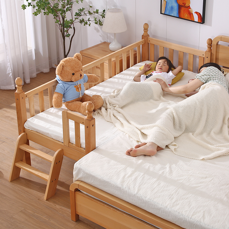 速发拼接床带护栏单人儿童床全榉木床边床加宽婴儿床宝宝小床拼接
