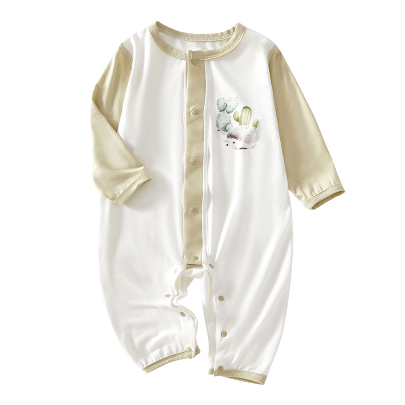 贝肽斯婴儿连体衣夏季薄款冰丝长袖新生幼儿男女宝宝睡衣空调服S