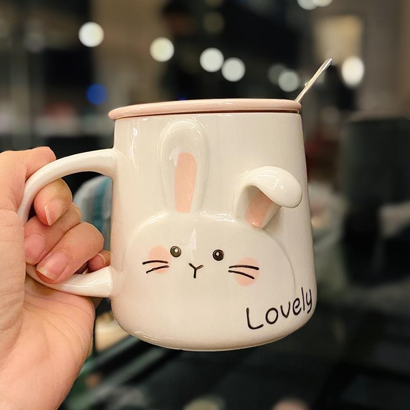 超萌大耳朵兔子马克杯带盖可爱少女心创意个性潮流高颜值陶瓷水杯