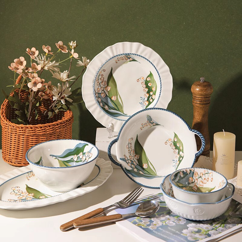 舍里铃兰日式陶瓷餐具碗碟套装家用2024新款现代碗筷高级感碗盘子