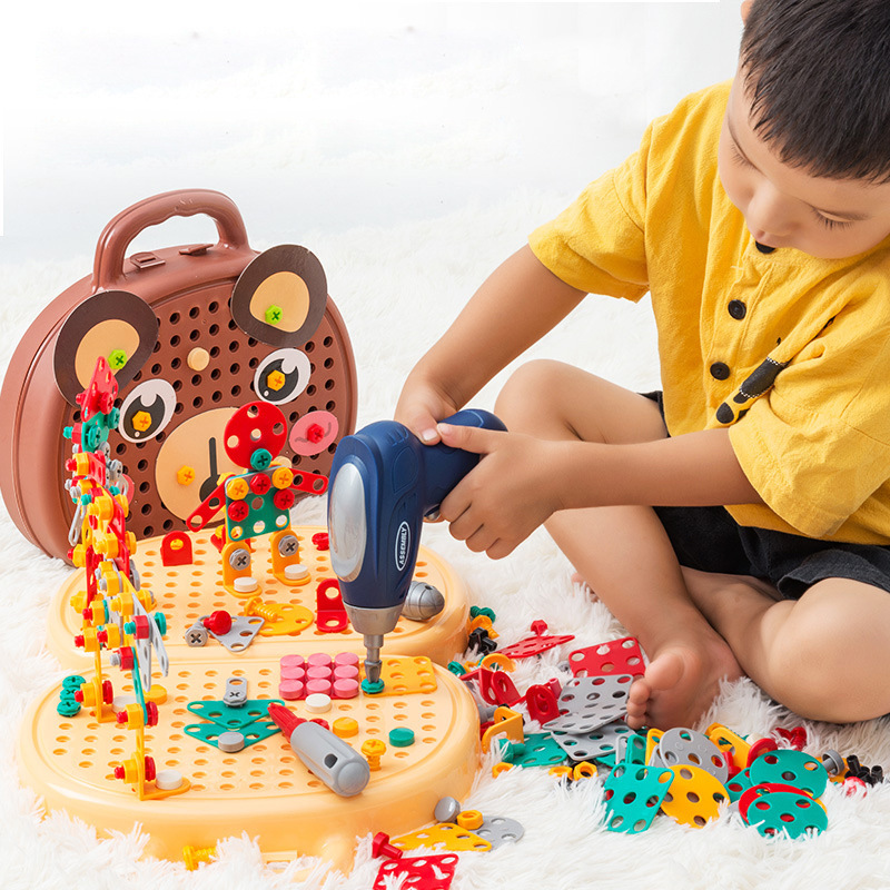 儿童螺丝钉收纳箱益智拼装玩具百变造型手工男孩过家家礼物