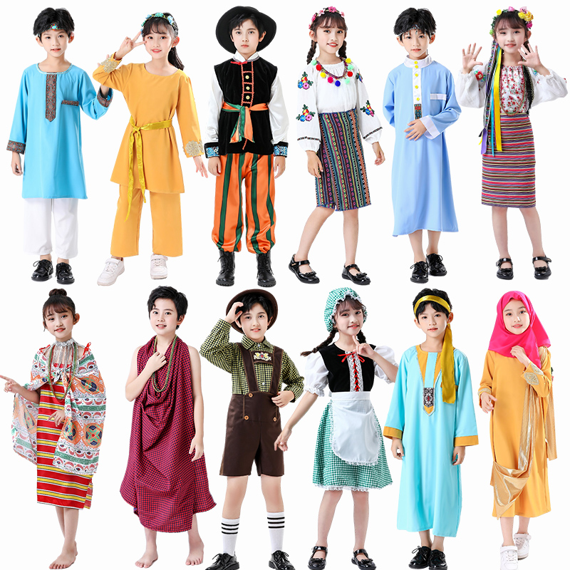 幼儿童外国舞台走秀表演服装缅甸文莱埃及肯尼亚东南亚欧洲演出服