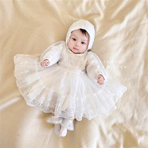 婴儿衣服春秋装连衣裙女宝宝满月百天宴礼服裙一周岁小女孩公主裙