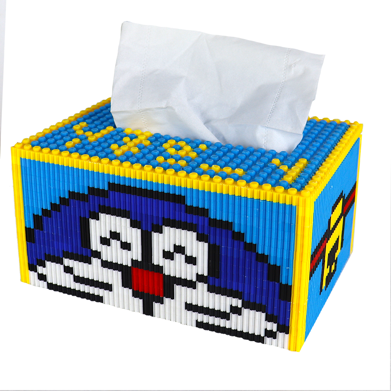 哆啦A梦抽纸盒积木玩具KT猫纸巾盒解压拼图手工生日礼物男生女孩