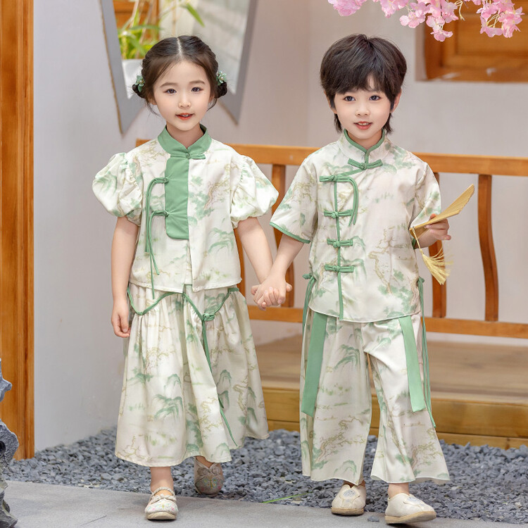 儿童汉服夏装新款儿童新中式裙装两件套新国风唐装男童国学演出服