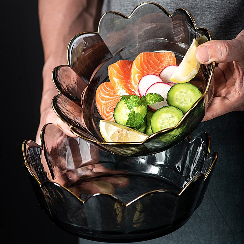 日式金边皇冠玻璃甜品碗水果沙拉碗北欧早餐家用创意个性盘子餐具