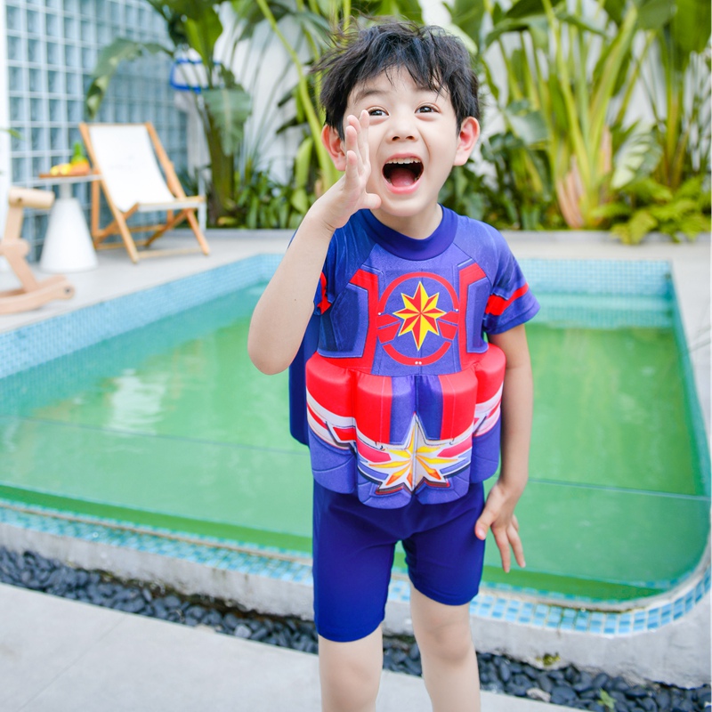 儿童泳衣夏惊奇队长可爱宝宝帅气卡通运动温泉速干浮力游泳衣装备