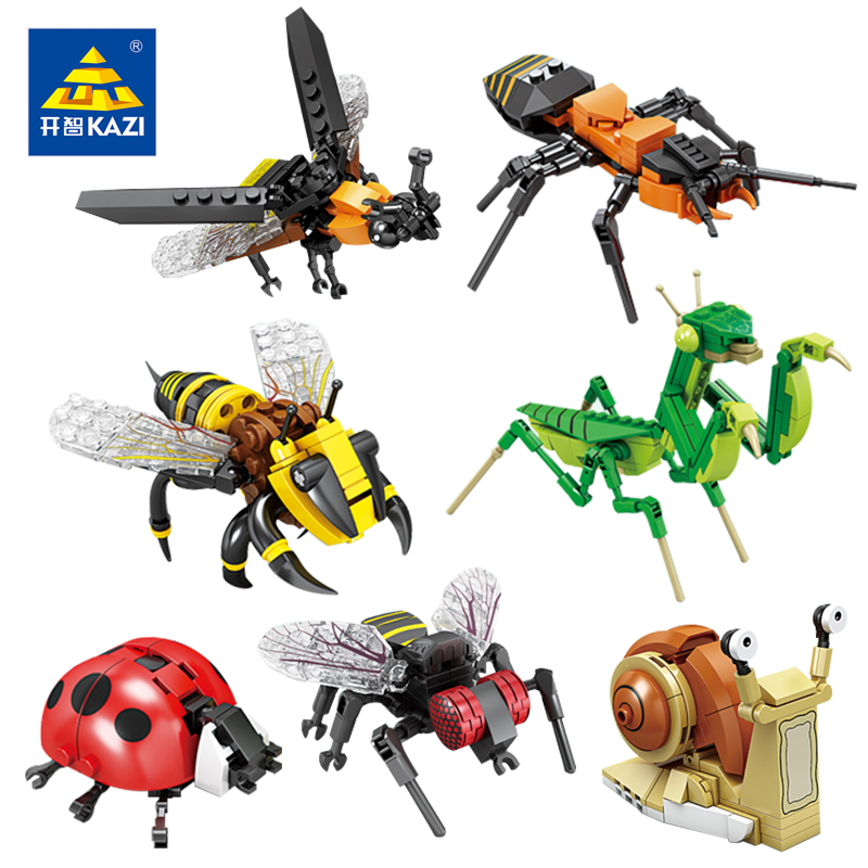 开智昆虫积木儿童益智力拼装玩具模型男孩拼插小颗粒动物螳螂拼图