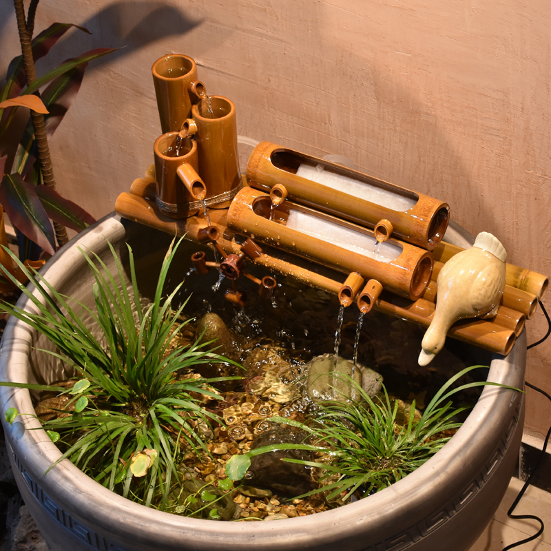 流水器摆件鱼缸水循环创意陶瓷喷泉家居客厅雾化加湿器开业礼品禅