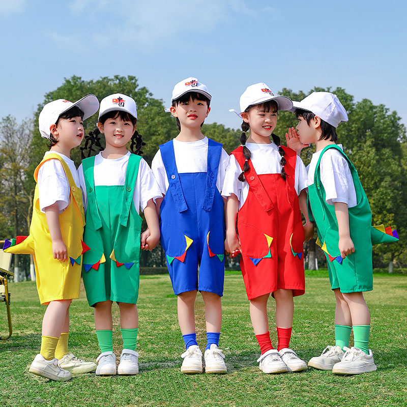 儿童啦啦队演出服六一节幼儿园运动会背带裤小学生恐龙动物表演服