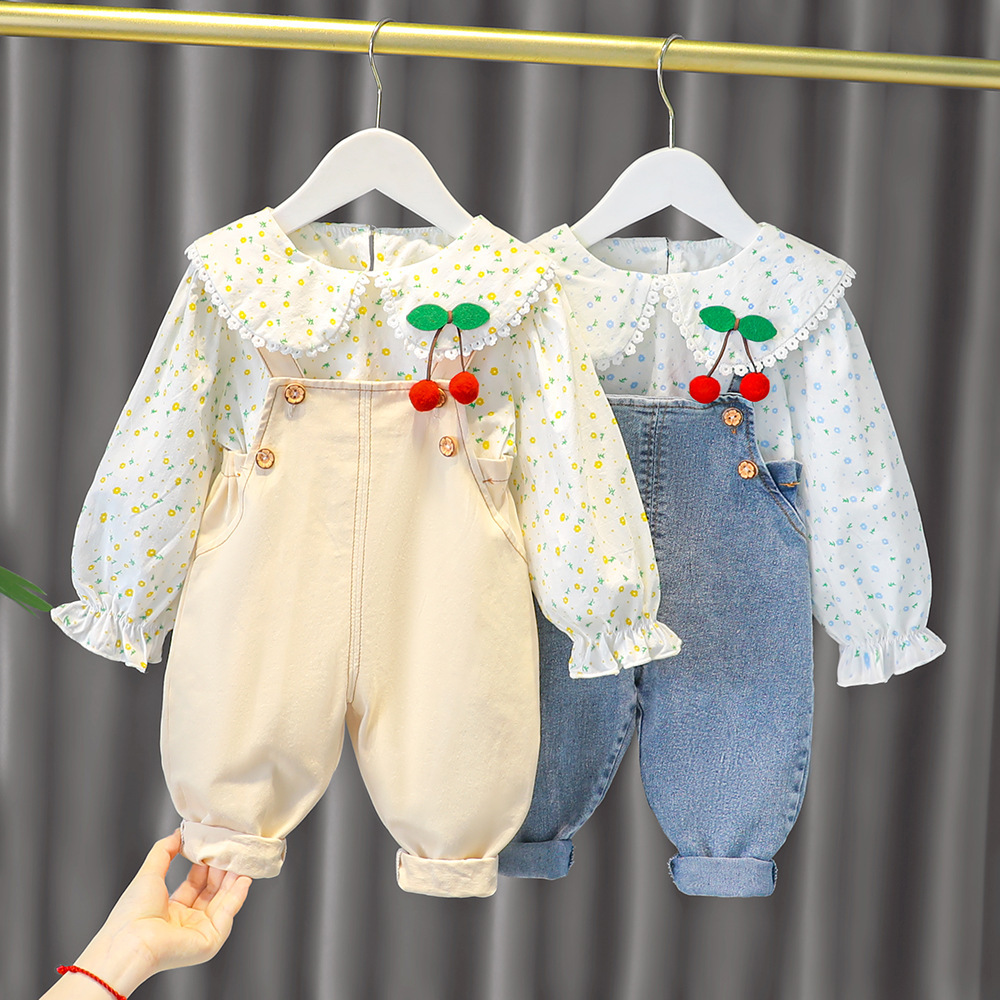 女宝宝春装套装儿童0一1-2-3岁网红女婴儿背带两件套女童洋气衣服
