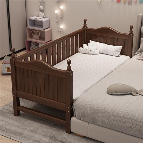 新款榉木儿童床拼接大床带护栏床边加宽单人床宝宝婴儿床男孩实木