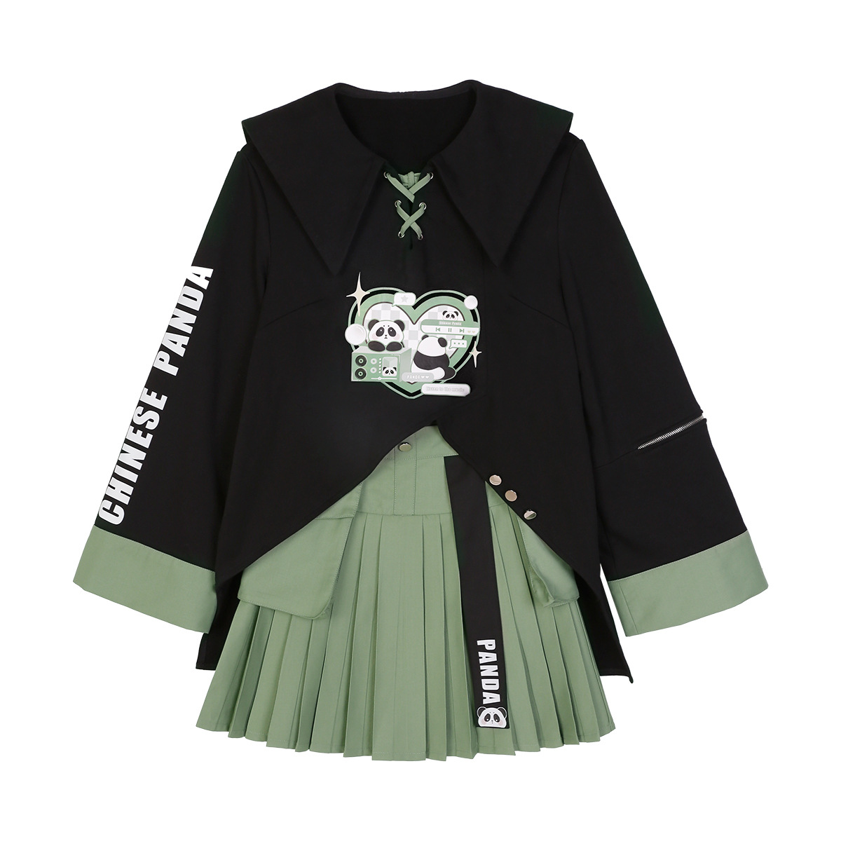 原创正版熊猫滚滚中华风汉元素洛丽塔卫衣可爱工装裙套装女两件套