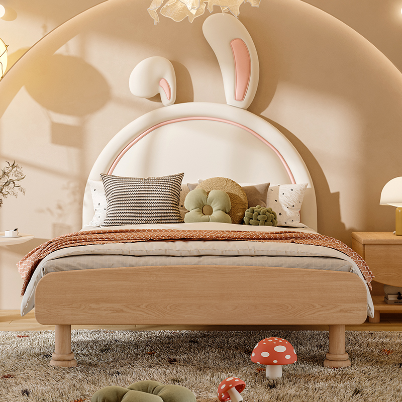 儿童床女孩公主床现代简约网红卡通兔子床轻奢实木卧室1.5m单人床