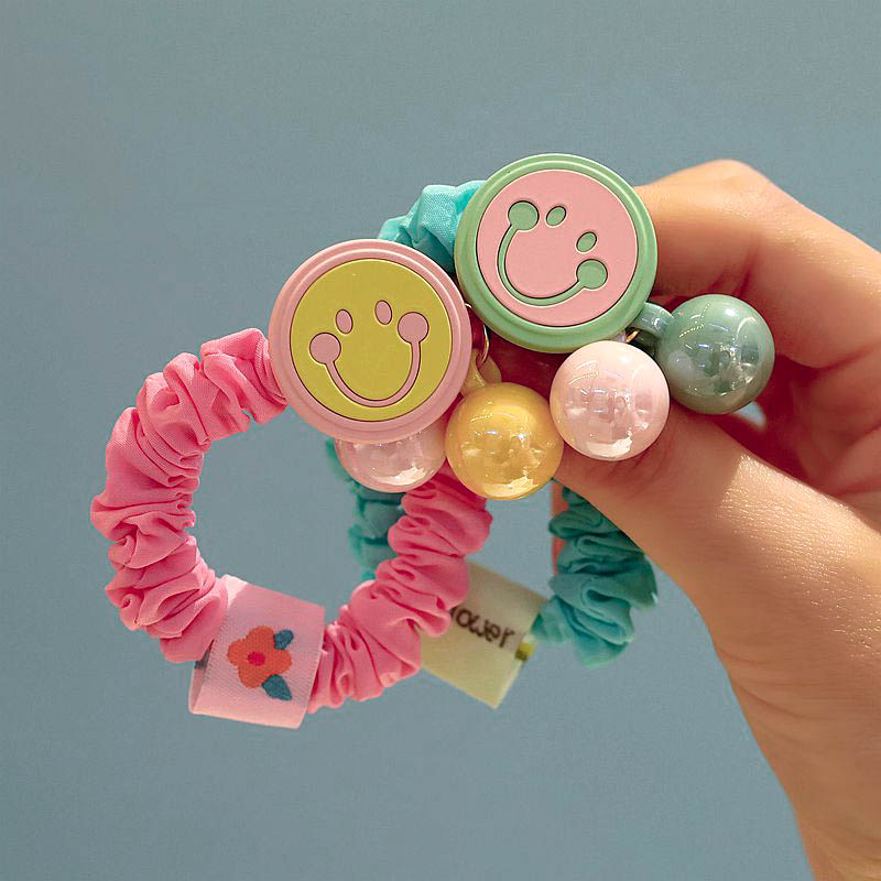 韩国彩色编织学生发圈儿童马尾橡皮筋可爱笑脸女孩发绳丸子头饰品