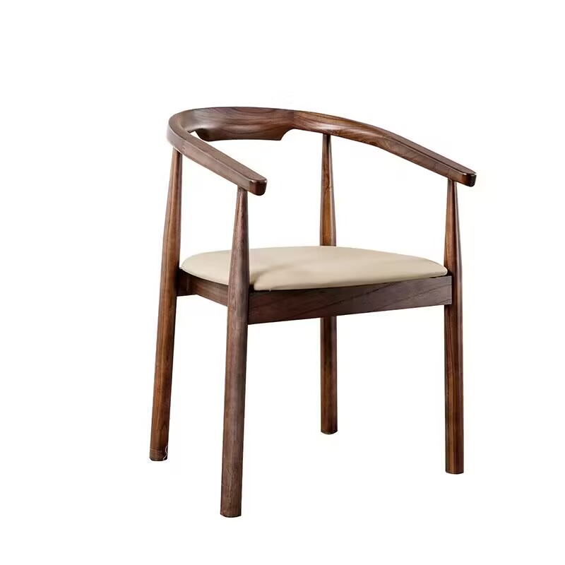 轻奢极简实木座椅吧台椅圈椅餐椅茶桌椅金秋檀木办公休闲椅软座椅