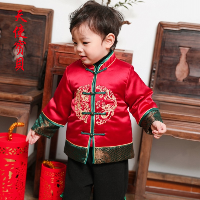 男童宝宝唐装2022冬新款过年服男孩中国风棉衣汉服儿童喜庆拜年服