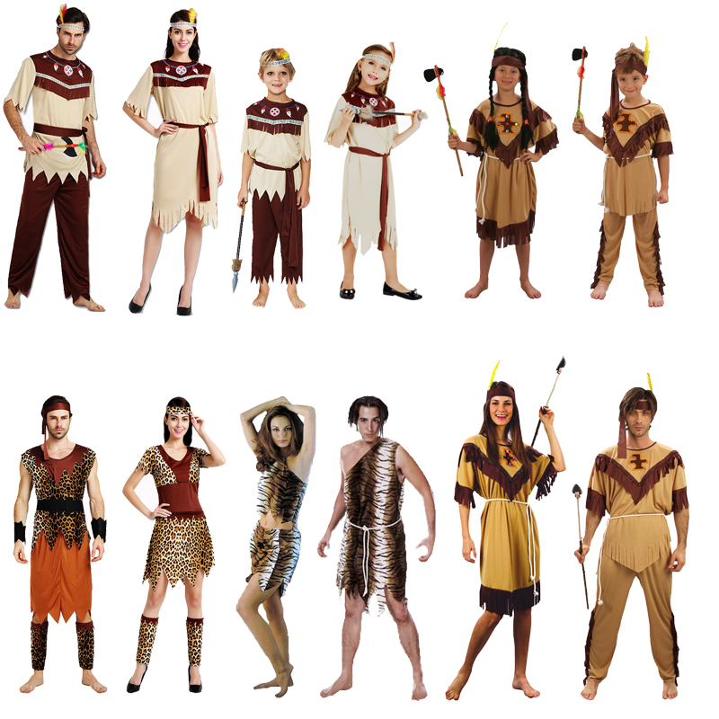 万圣节男女夸父后羿男女童野人原始人印第安酋长亲子装演出表演服