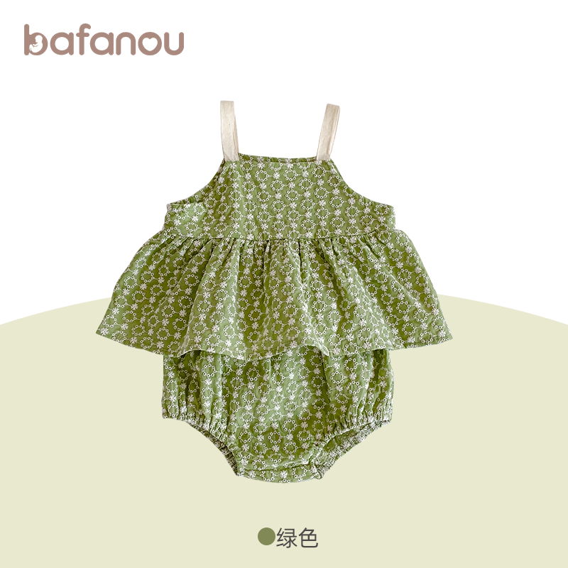 巴梵欧ins夏季婴儿套装分体韩版可爱女宝宝吊带背心薄款碎花洋气