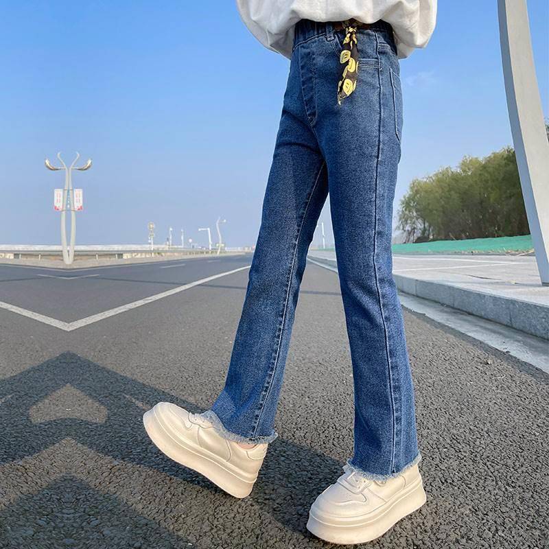 女童牛仔洋气裤春秋童装洋气时髦修身微喇叭裤韩系儿童大童修身长