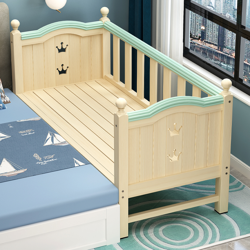 实木儿童床带护栏加宽拼接大床婴儿男孩女孩宝宝公主床边床单人q.