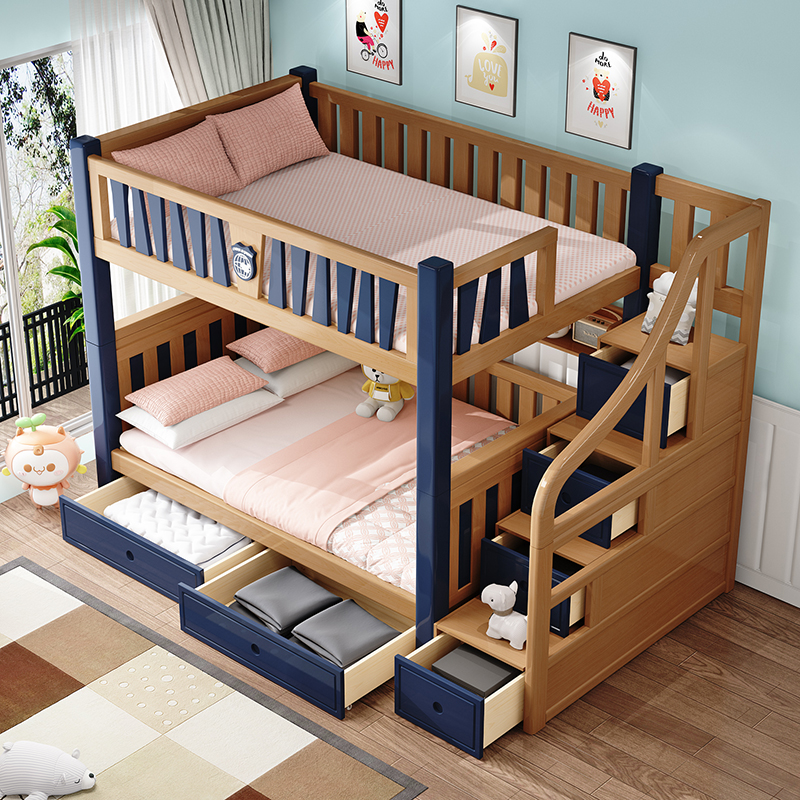 定制实木高低床可拆分儿童上下铺双层床子母床简约平行全实木上下