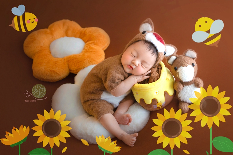 咖色小熊新生的儿初生满月宝宝儿童摄影新款服装熊宝宝拍照套装主