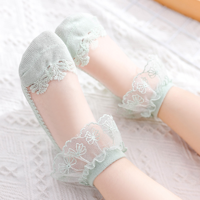 儿童袜子夏季薄款女童水晶袜花边公主袜宝宝网眼透气冰丝女孩短袜