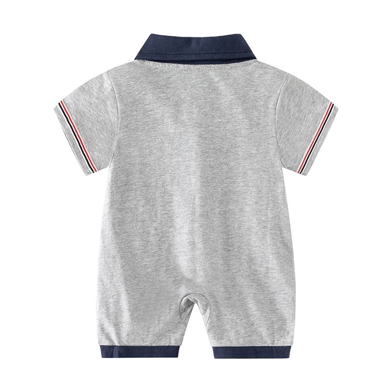婴儿夏季纯棉连体衣男宝宝英伦短袖外出薄款爬服周岁外出服潮