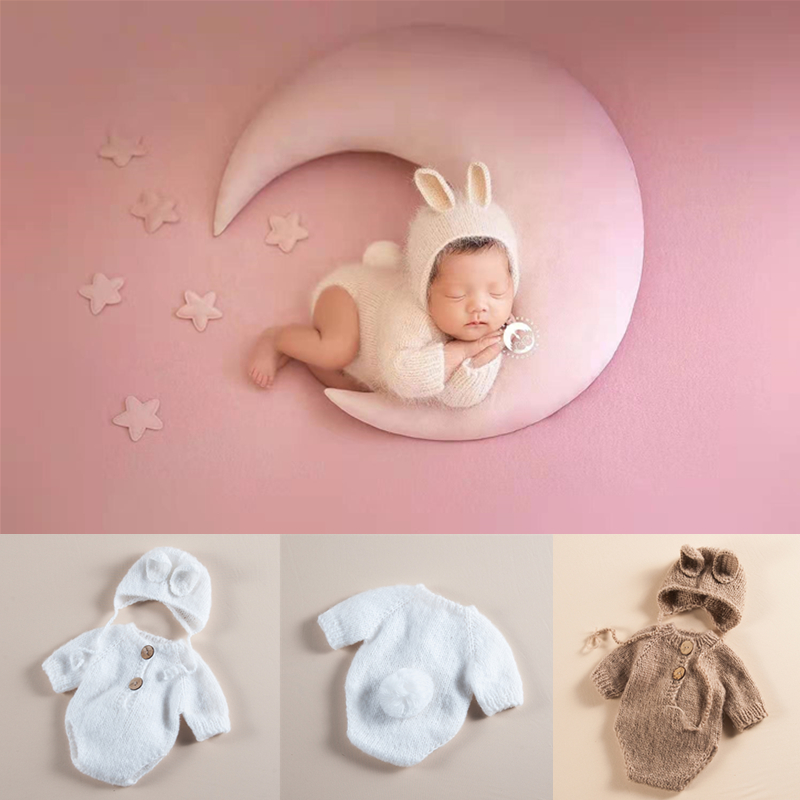 新生儿摄影兔子服装可爱宝宝拍照帽子衣服影楼道具婴儿创意月子照