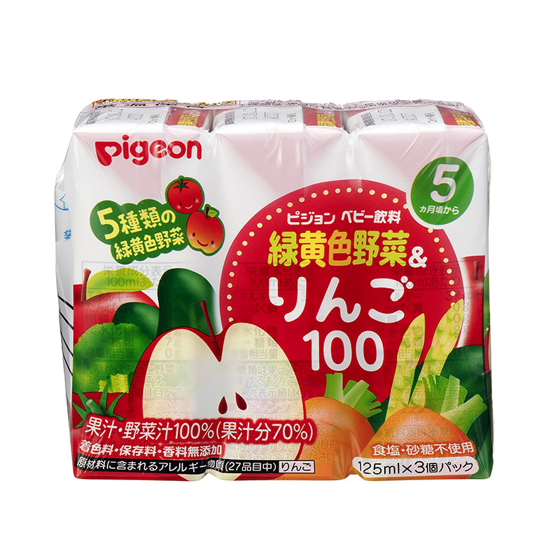 日本贝亲pigeon宝宝混合纯果汁蔬菜汁婴幼儿童无添加补水饮品5月+
