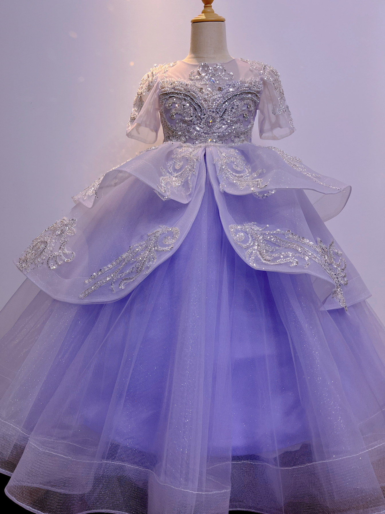 出租紫色齐地儿童礼服公主蓬蓬裙模特走秀唱歌主持钢琴演出生日