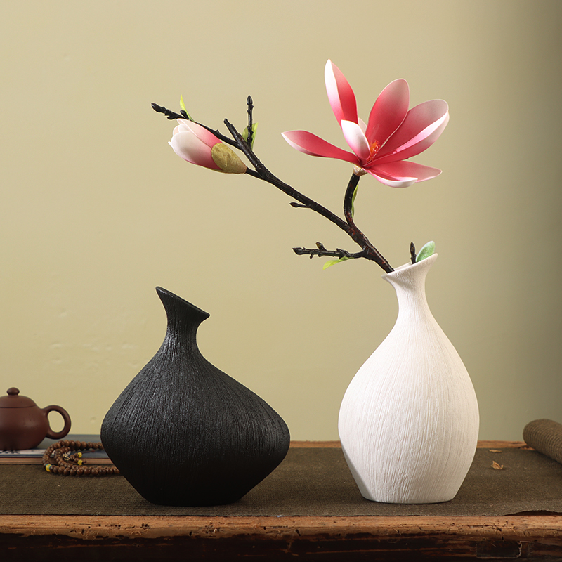 新中式陶瓷花瓶仿真玉兰花装饰品高级感玄关电视柜轻奢客厅摆件