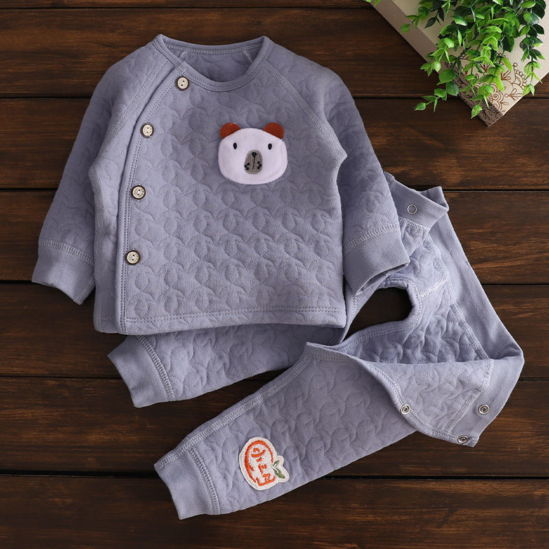 极速十个月童装秋婴儿保暖衣套装秋冬婴儿0-12个月夹棉偏襟开口上